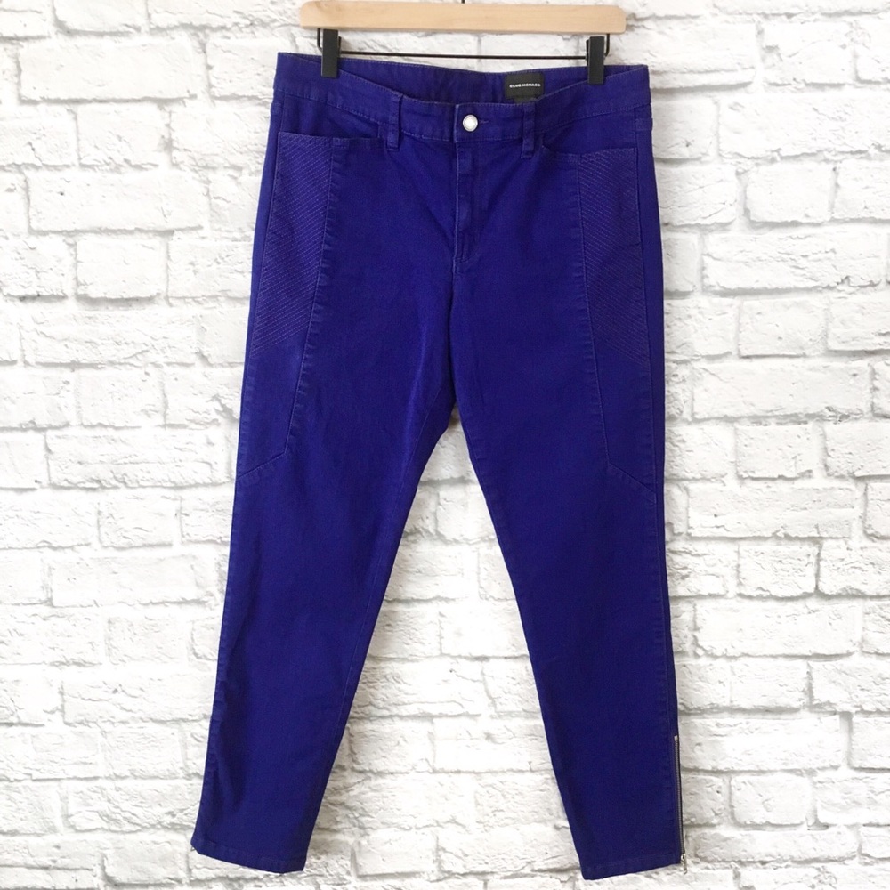 Club Monaco Moto Ankle Zip Blue Skinny Jeans Sz 10